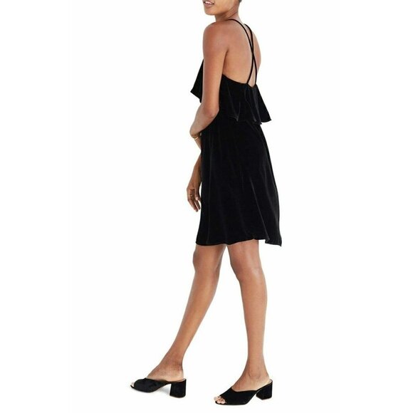 Madewell Women's Ruffle Velvet Mini Dress Size XS Black $145 - Picture 5 of 12